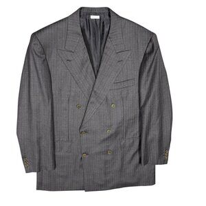 Brioni Double Breasted Blazer Made in Italy Striped Wool Sport Coat Grey 42S